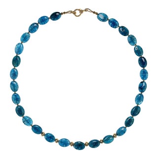Ajd 19 Inch Smooth Oval Tablets of Glowing Apatite Necklace For Sale