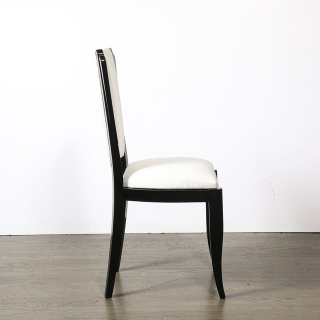 Set of 6 Art Deco Skyscraper Black Lacquer & Off White Upholstery Dining Chairs For Sale - Image 14 of 16