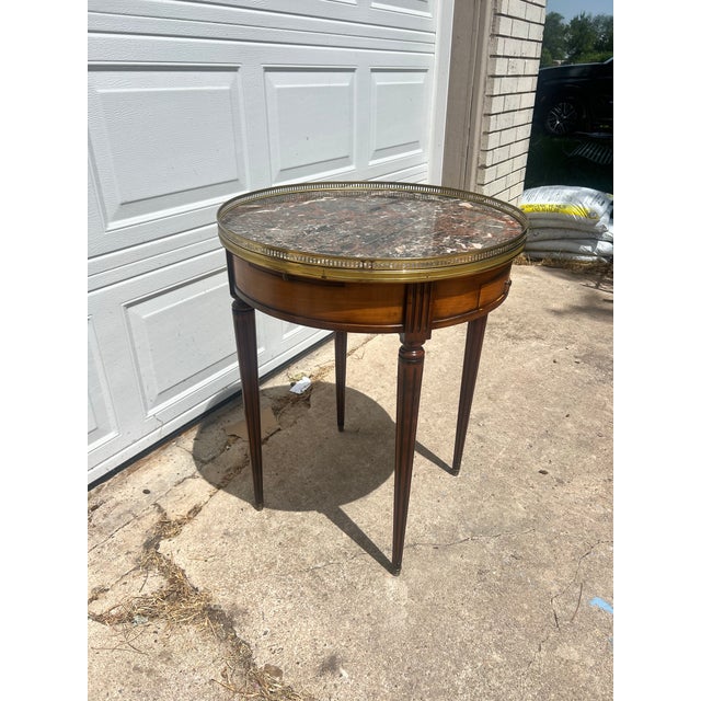 Wood French 19th Century Louis XVI Mahogany Oval Bouillotte Marble Top Side Table For Sale - Image 7 of 10