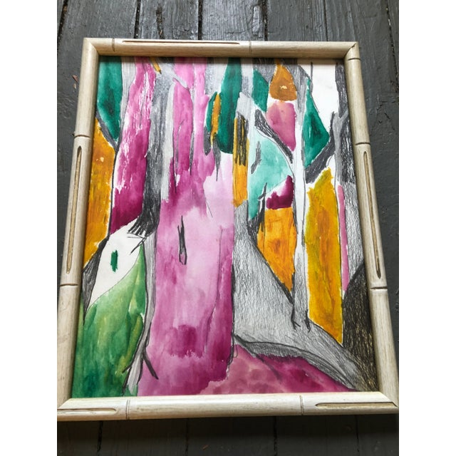 Original painting on paper Unsigned Overall size with vintage frame is 12 x 15