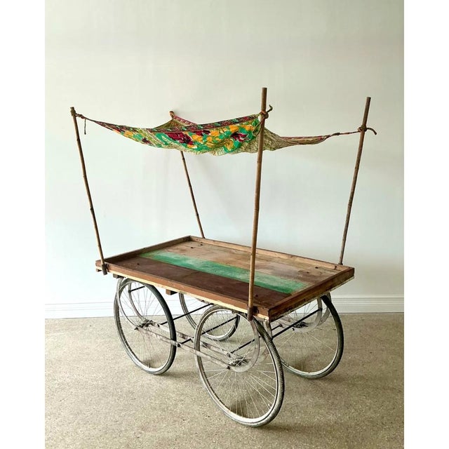 Vintage Wooden Market Cart With Fabric Canopy For Sale - Image 4 of 12