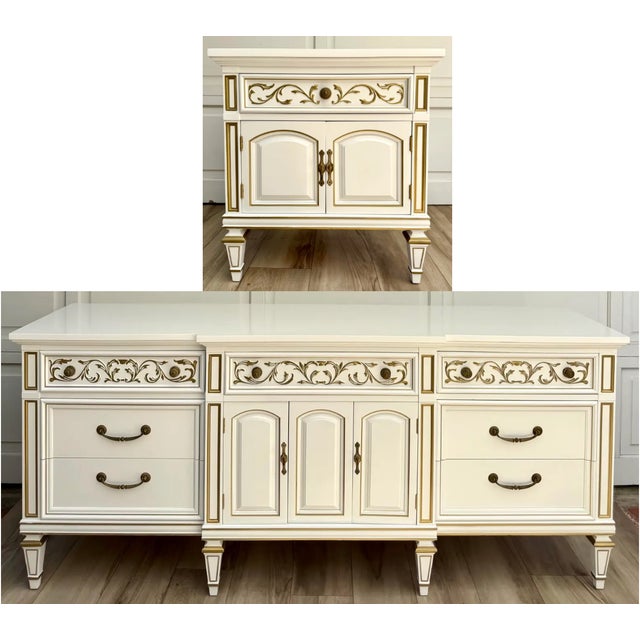 1970s Thomasville Dresser Credenza Newly Refinished in White With Gold Details For Sale - Image 11 of 11