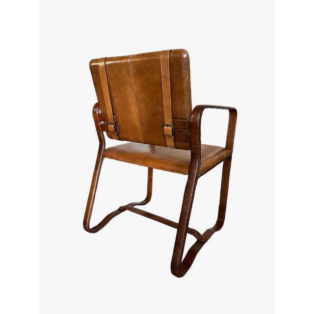 Mid-Century Modern Ralph Lauren Style Rh Leather Buckle Chair - Jacques Adnet Style For Sale - Image 3 of 10