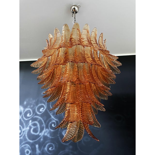 Large Italian Amber Murano Glass Felci Chandelier, 1990 For Sale - Image 15 of 18