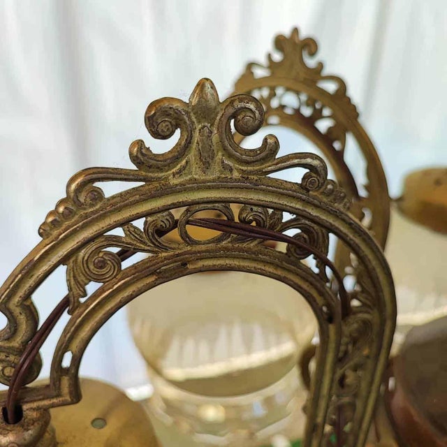 Glass Glass, Wood and Metal 6-Arm Chandelier For Sale - Image 7 of 11