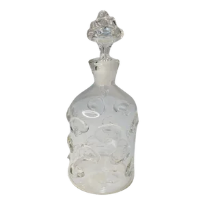 Boho Chic Handblown Glass Perfume Bottle With Applied Glass Prunts & Floral Stopper
