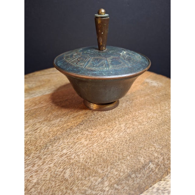This piece is an authentic Mid-Century Modern (c. 1948–1956) Patinated Cast Bronze Honey Dish / Lidded Bowl manufactured...
