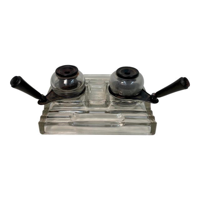 Antique Art Deco Sengbusch Self Closing Ink Stand # 321 With Bakelite Fountain Pen Holders- Made in Usa For Sale