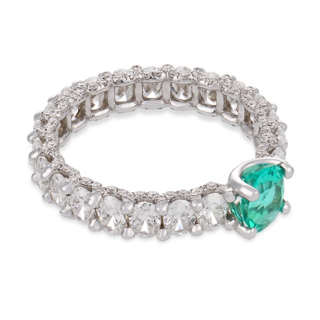 Mid 20th Century Lugano Gia Brazilian Paraiba Tourmaline Diamond 18k White Gold Wedding Band, Size 6.75 For Sale - Image 4 of 8