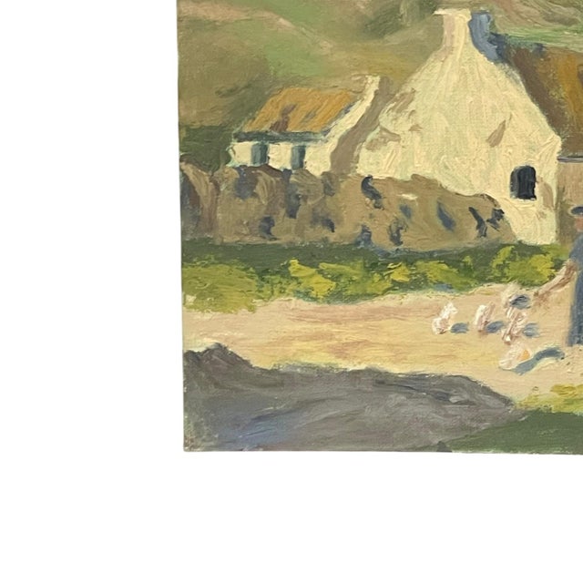 Textile Vintage European Village Landscape Painting on Canvas. For Sale - Image 7 of 10