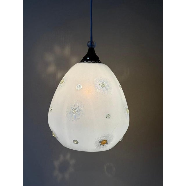 Swedish Milk Glass Pendant with Floral Motif and Brass in the style of Harald Notini, 1960s For Sale - Image 3 of 18