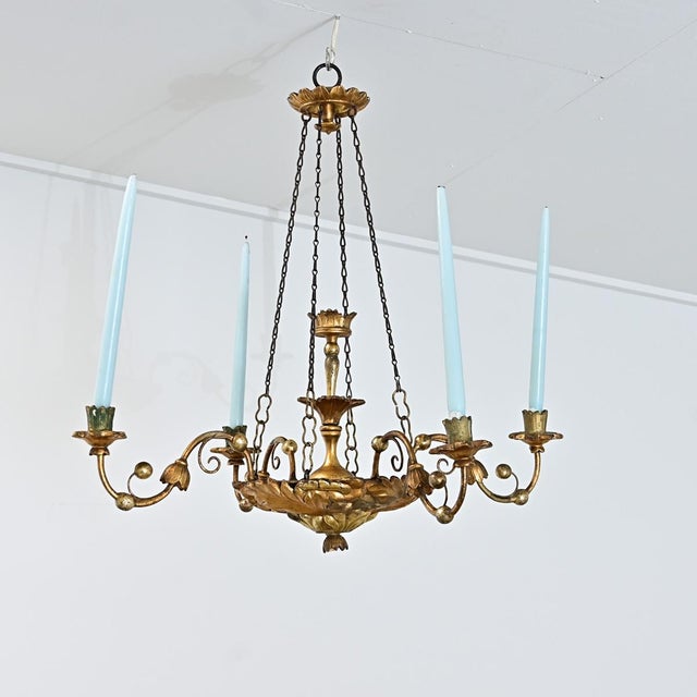 19th Century Neoclassical Giltwood Candle Chandelier For Sale - Image 4 of 12