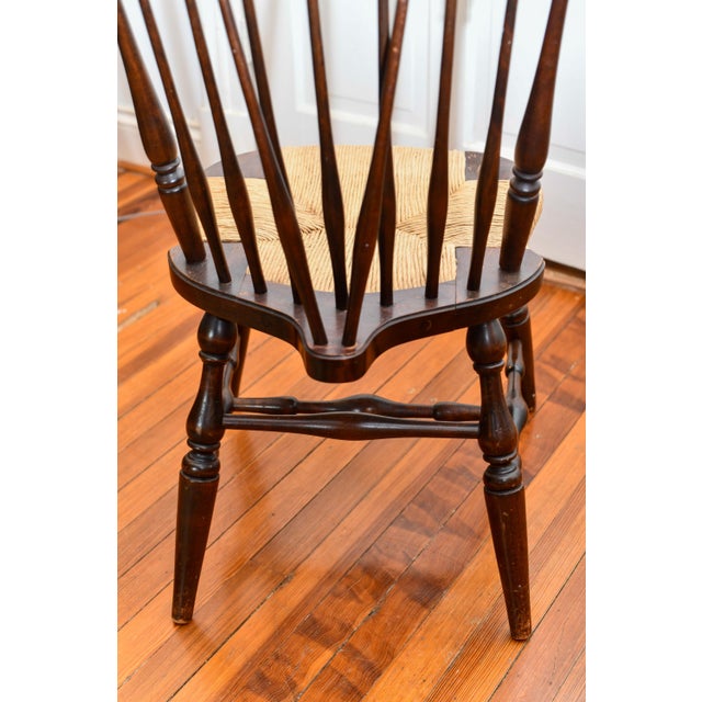 Wood 1940s Fruitwood Brace Back Windsor Rush Seat Side Chair For Sale - Image 7 of 8