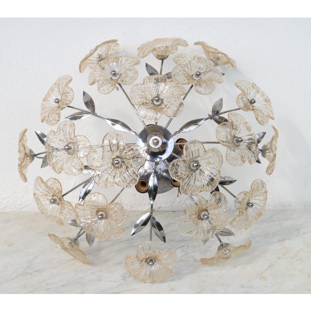 1980s Wonderful Gold and Transparent Murano Glass Ceiling Light Flower For Sale - Image 11 of 13