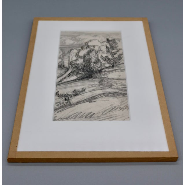 Vintage French Pencil Drawing — Provençal Landscape, Aix-en-Provence, 1950 For Sale - Image 4 of 5