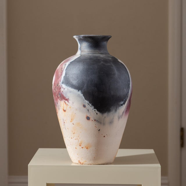 1990s Large 16" Statement Pit Fired Studio Pottery Urn Vase For Sale - Image 5 of 13