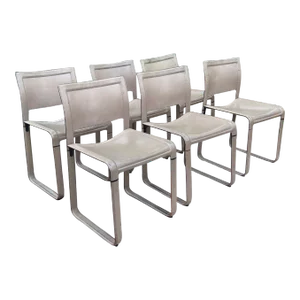 Mid-Century Modern Tito Agnoli Grey Leather "Sistina" Dining Chairs for Matteo Grassi - Set of 6