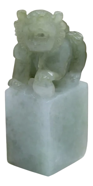 Natural Jade Detail Carved Chinese Table Top Foo Dog Statue