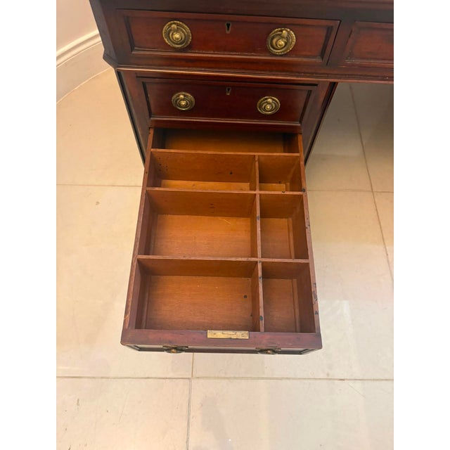 Wood Antique Victorian Mahogany Freestanding Pedestal Kneehole Desk with Fitted Stationery Drawers and Writing Slides, 1850 For Sale - Image 7 of 18