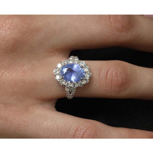 Late 20th Century 4.71ct Gia Ceylon No Heat Sapphire & 1.32ct Diamond Platinum Ring Size 6.25 For Sale - Image 11 of 15