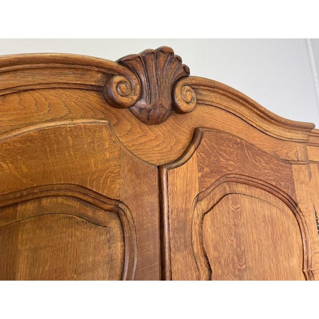 Wood Vintage French Louis XVI Style Carved Oak 4-Door Wardrobe For Sale - Image 7 of 18
