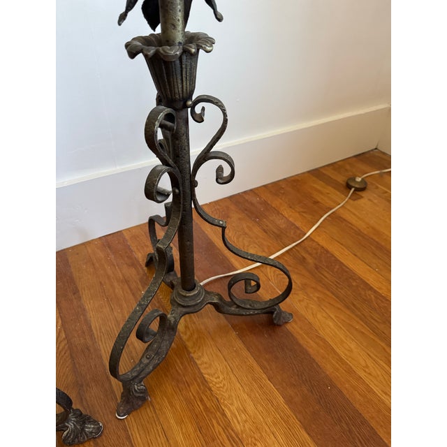 Early 20th Century Rococco Style Wrought Iron Standing Floor Lamps - a Pair For Sale - Image 9 of 11