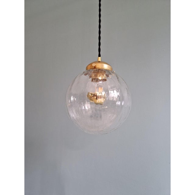 1970s Vintage Pendant Light in Clear Crackled Glass, 1970s For Sale - Image 5 of 13