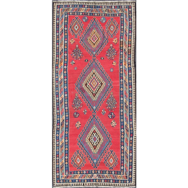Antique Qashqai Kilim Gallery Rug With Geometric Diamond Design For Sale - Image 13 of 13