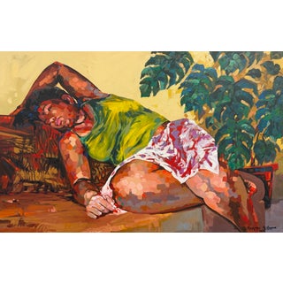 A Soft Surrender , Acrylic Painting by Godfrey Afebuame (2026) , 21st Century, Contemporary Art, Figurative Portrait, Africa Women, Impressionism. For Sale