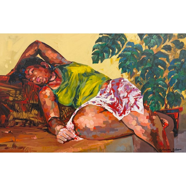 A Soft Surrender , Acrylic Painting by Godfrey Afebuame (2026) , 21st Century, Contemporary Art, Figurative Portrait, Africa Women, Impressionism. For Sale