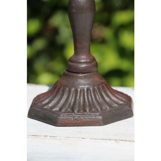 Chocolate Antique Victorian Cast Iron Floral Candleholders - a Pair For Sale - Image 8 of 13