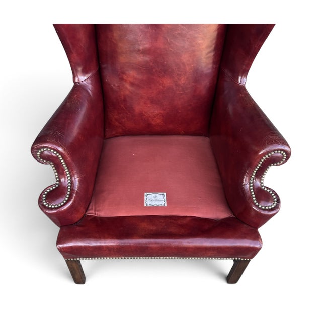 Vintage Burgundy Leather Wingback Chair With Brass Nailhead Trim by Baker For Sale - Image 11 of 18