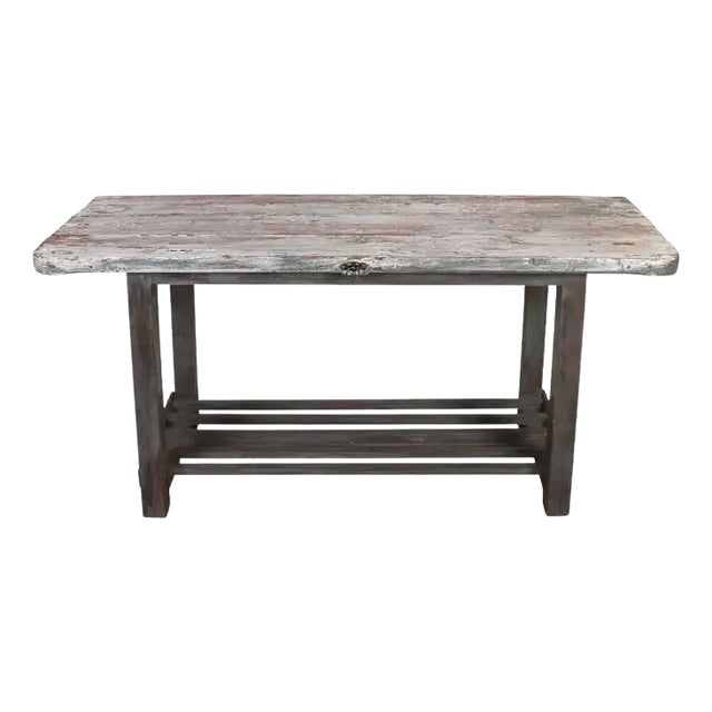 A Rustic Work Table With Lower Shelf For Sale