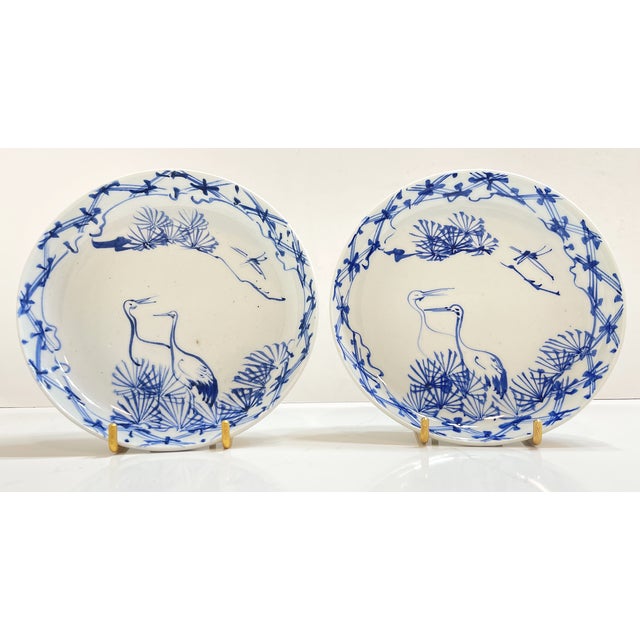 This is a pair of hand-painted antique/vintage Chinese dishes, probably from the early to mid 20th century. Stylized...