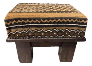 Vintage Footstool/Low Stool W/Bogolan Mud Cloth 16" W