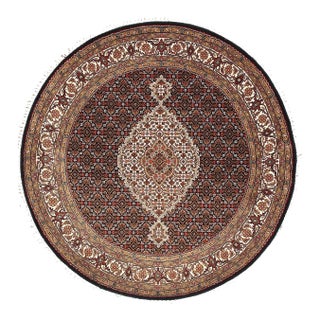 Pasargad DC Fine Hand Knotted Silk & Wool Round Rug For Sale