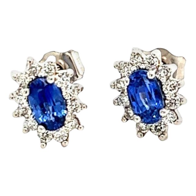 Natural Sapphire Diamond Stud Earrings 14k Gold 0.84 TCW Certified For Sale