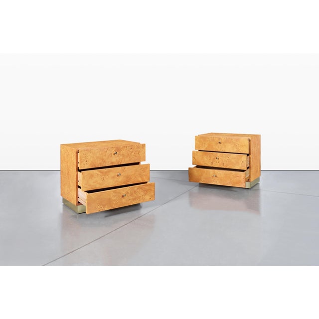 Mid-Century Modern Burl Wood and Brass Nightstands by Founders for Thomasville For Sale In Los Angeles - Image 6 of 15