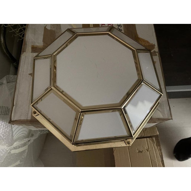 Brass and Glass Flushmount Light, 1980s For Sale - Image 3 of 4