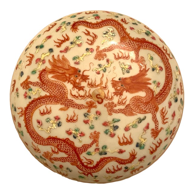 Antique Dragon Porcelain Wax Stamp Box For Sale