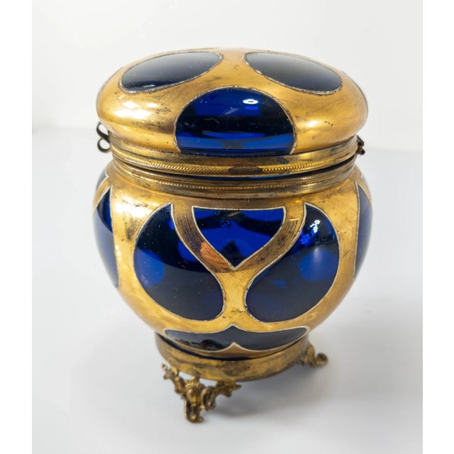 Late 19th Century 19th Century Cobalt Blue-Amethyst Purple Glass Gilt Dresser Box For Sale - Image 5 of 12