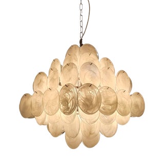 Vintage Alabaster White Murano Disc Chandelier from Mazzega, Venice, Italy, 1981 For Sale