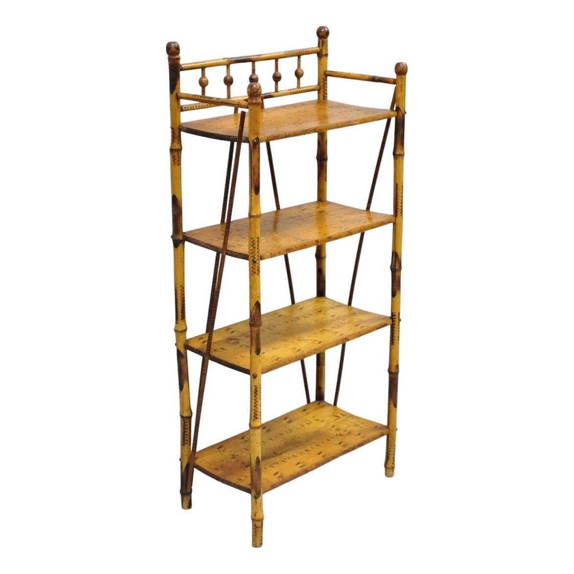 Antique English Victorian Burnt Bamboo Stick & Ball Small Bookcase ...