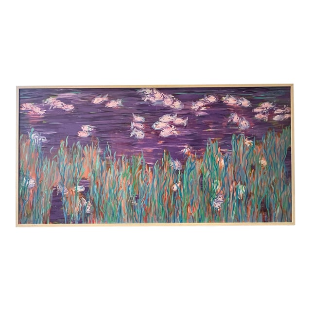 1990s Large Scale Purple Seascape Original Painting by Molly J. Schiff For Sale