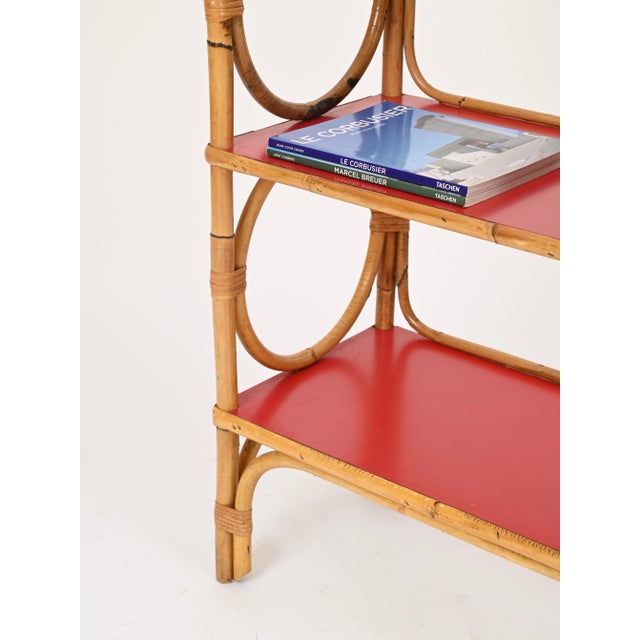 Italian Bookcase in Rattan and Red Laminate from Vivai del Sud, 1970s For Sale - Image 9 of 15