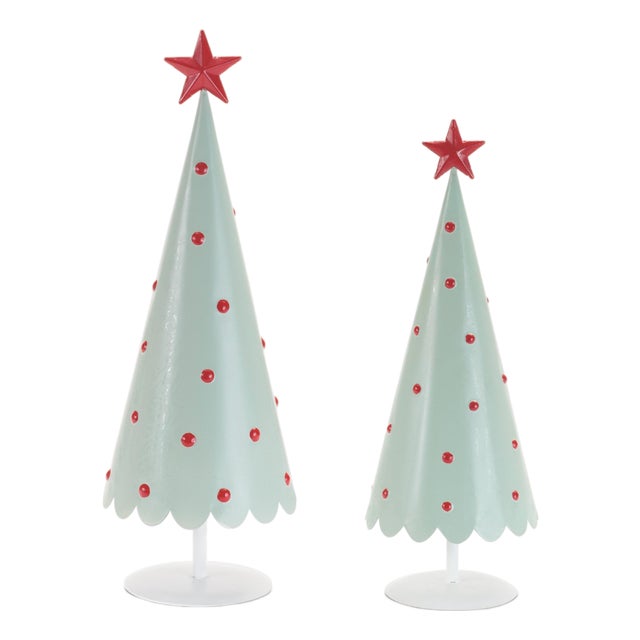 Metal Christmas Tree withRed Star (Set of 2) For Sale