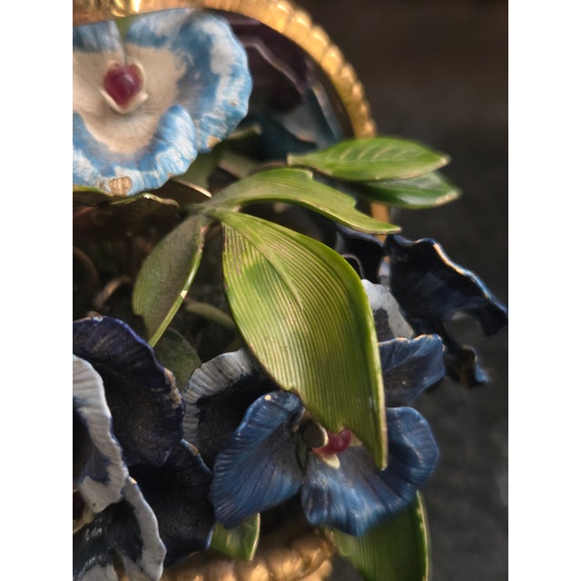 Blue 1970s Fleurs Des Siecles Pansy Floral Arrangment Basket by Jane Hutcheson for Gorham For Sale - Image 8 of 10