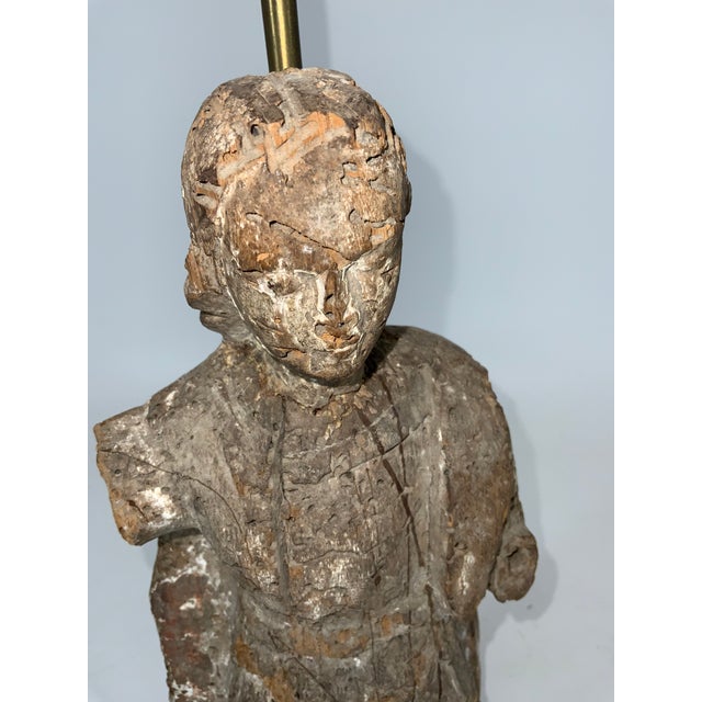 Wood 18th Century European Polychrome Carving Figure Mounted as a Lamp For Sale - Image 7 of 11