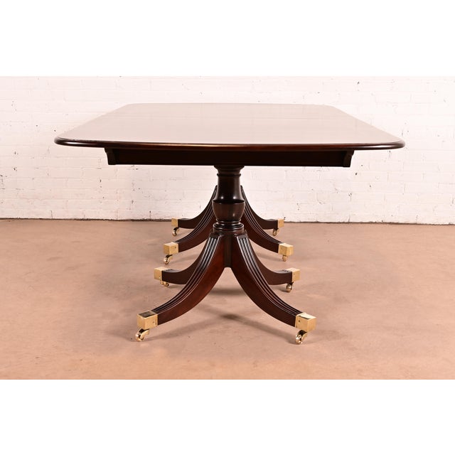 Smith & Watson Regency Banded Mahogany Double Pedestal Extension Dining Table, Newly Refinished For Sale - Image 13 of 15