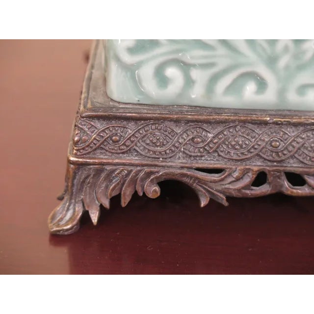 1990s Green & Bronze Porcelain Center Planter Bowl For Sale - Image 5 of 9